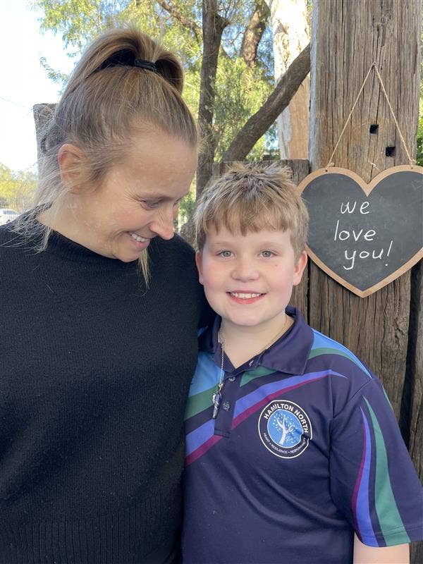 Parent and child at school