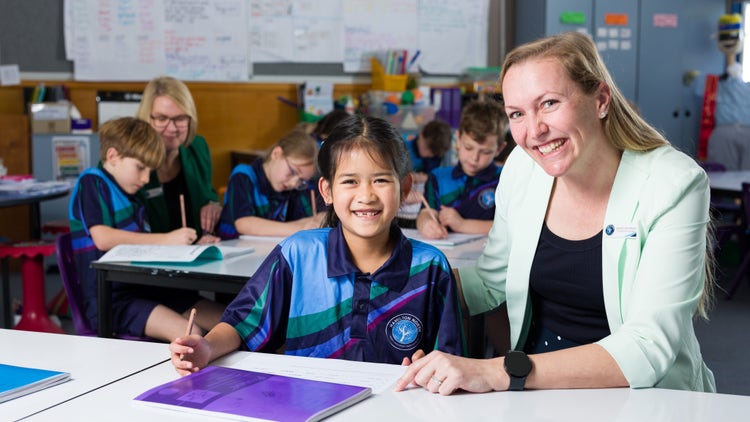 Teacher and girl student.